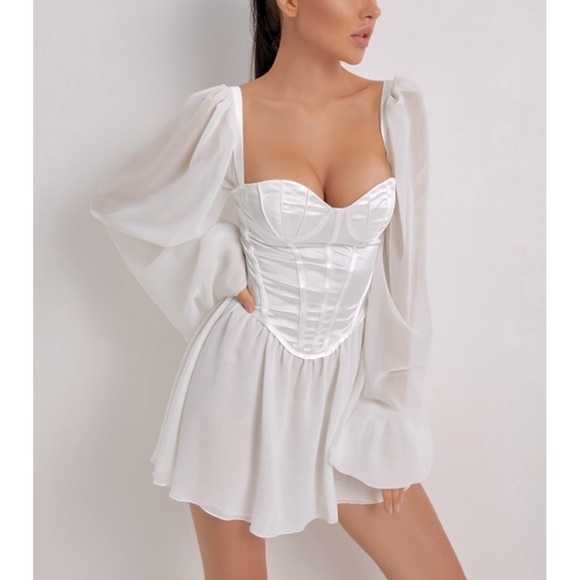 Chiffon Bubble Sleeve Bustier Corset Mini Dress - Picture 1 of 11